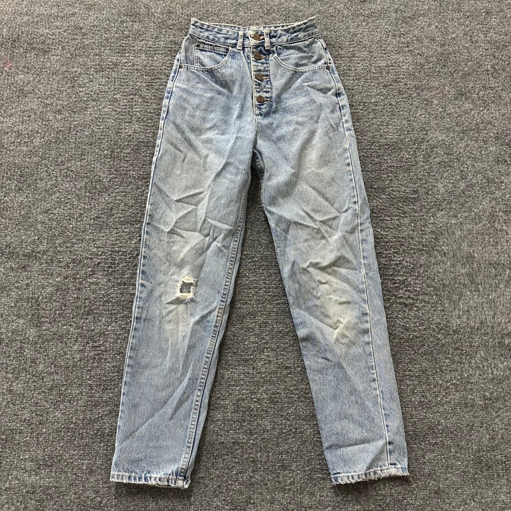 Katana Jeans Womens Size 3/4 Light Wash High Waisted Button Fly Distressed Mom